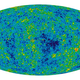 Imagen simulada del universo basada en años de datos de la radiación de fondo de microondas. Imagen: NASA.